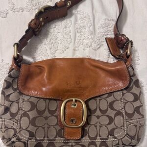 Coach Brown and Tan Signature Shoulder Bag
